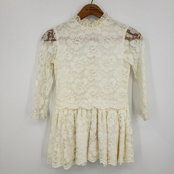 Vintage Sabina Frocks Dress Girls Off White Lace Drop Waist Full Circle Skirt - Picture 1 of 4